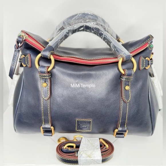 Dooney & Bourke Large Navy Florentine Satchel with Red Accents - Picture 3 of 5